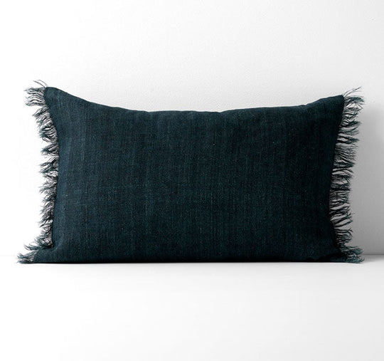 Vintage Linen Fringe 35x55cm Filled Cushion Slate