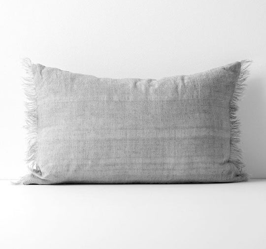 Vintage Linen Fringe 35x55cm Filled Cushion Smoke