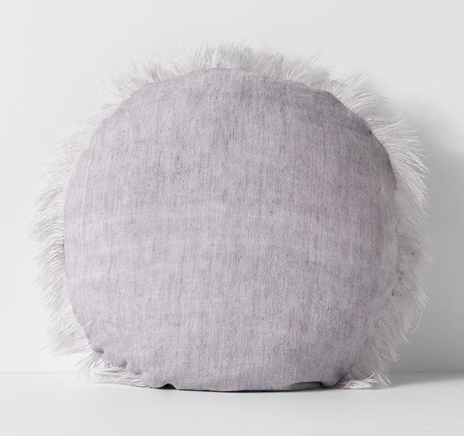 Vintage Linen Fringe 45cm Round Filled Cushion Iris