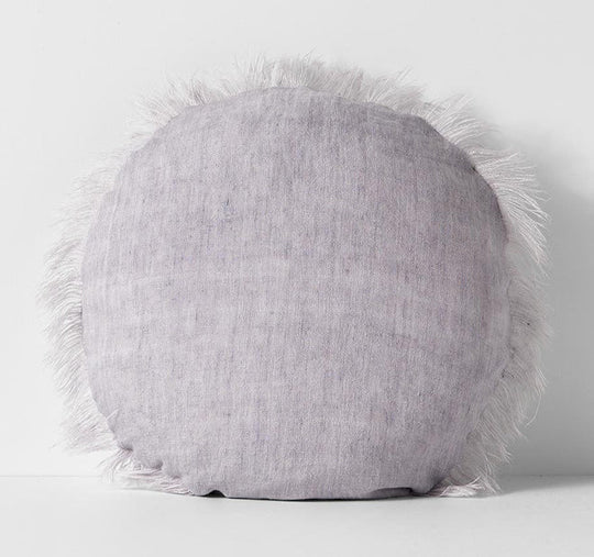 Vintage Linen Fringe 45cm Round Filled Cushion Iris