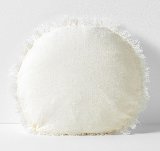 Vintage Linen Fringe 45cm Round Filled Cushion Marshmallow