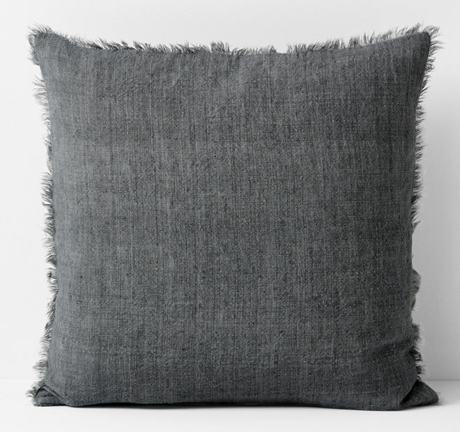 Vintage Linen Fringe 50x50cm Filled Cushion Charcoal