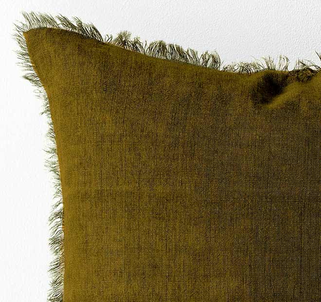 Vintage Linen Fringe 50x50cm Filled Cushion Khaki