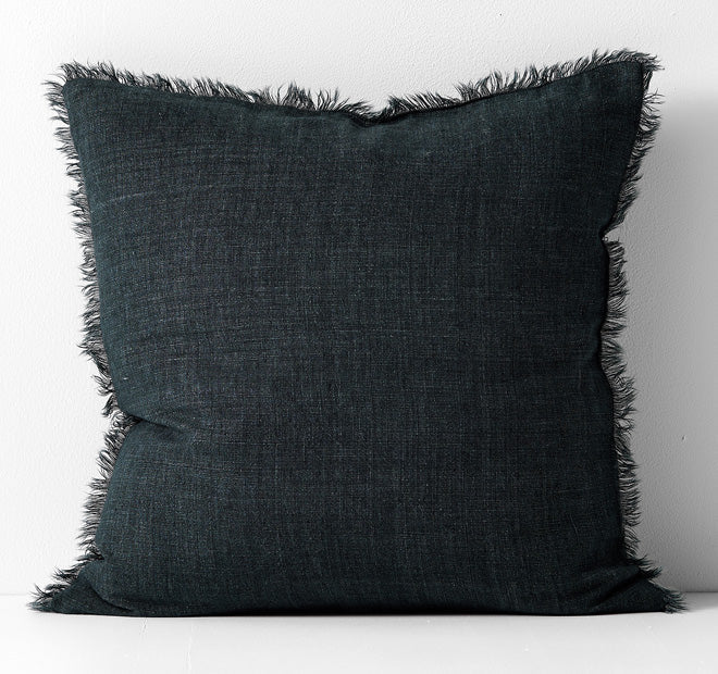 Vintage Linen Fringe 50x50cm Filled Cushion Slate
