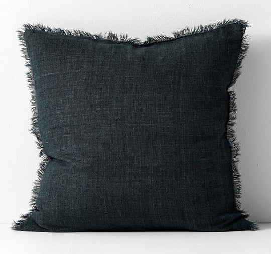 Vintage Linen Fringe 50x50cm Filled Cushion Slate