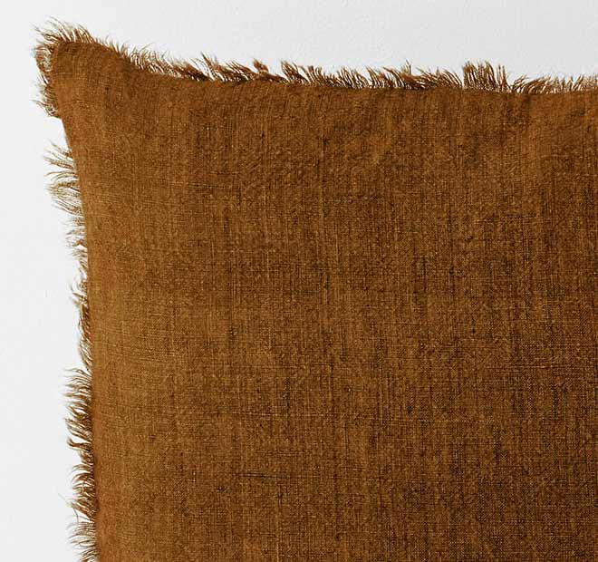Vintage Linen Fringe 50x50cm Filled Cushion Tobacco
