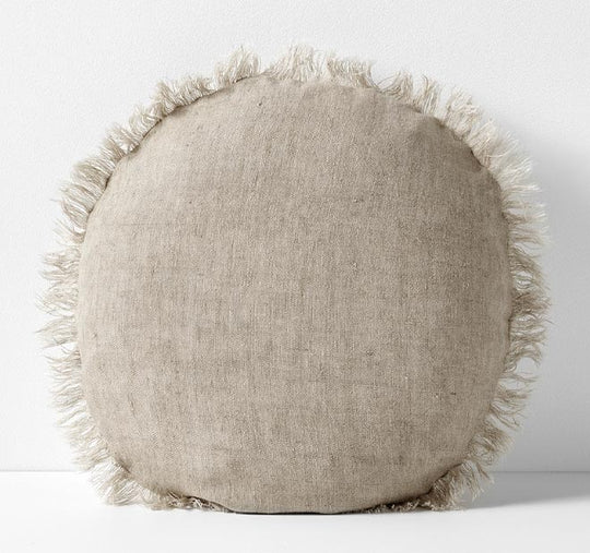 Vintage Linen Fringe 55cm Round Filled Cushion Natural