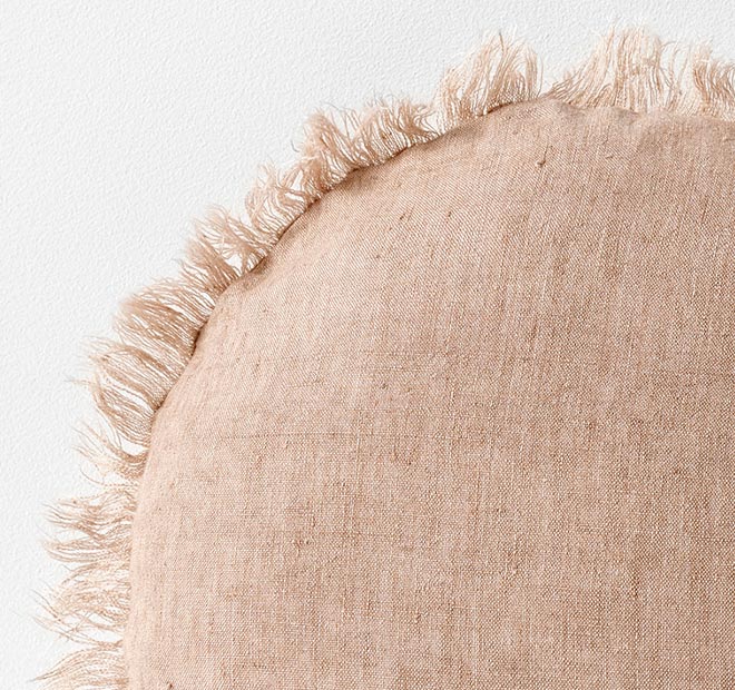 Vintage Linen Fringe 55cm Round Filled Cushion Pink Clay