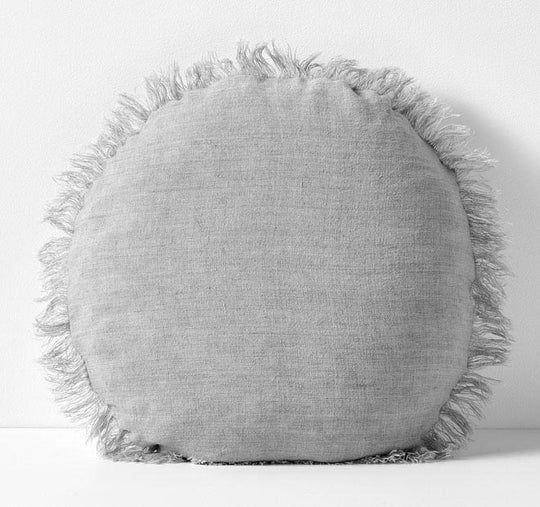 Vintage Linen Fringe 55cm Round Filled Cushion Smoke