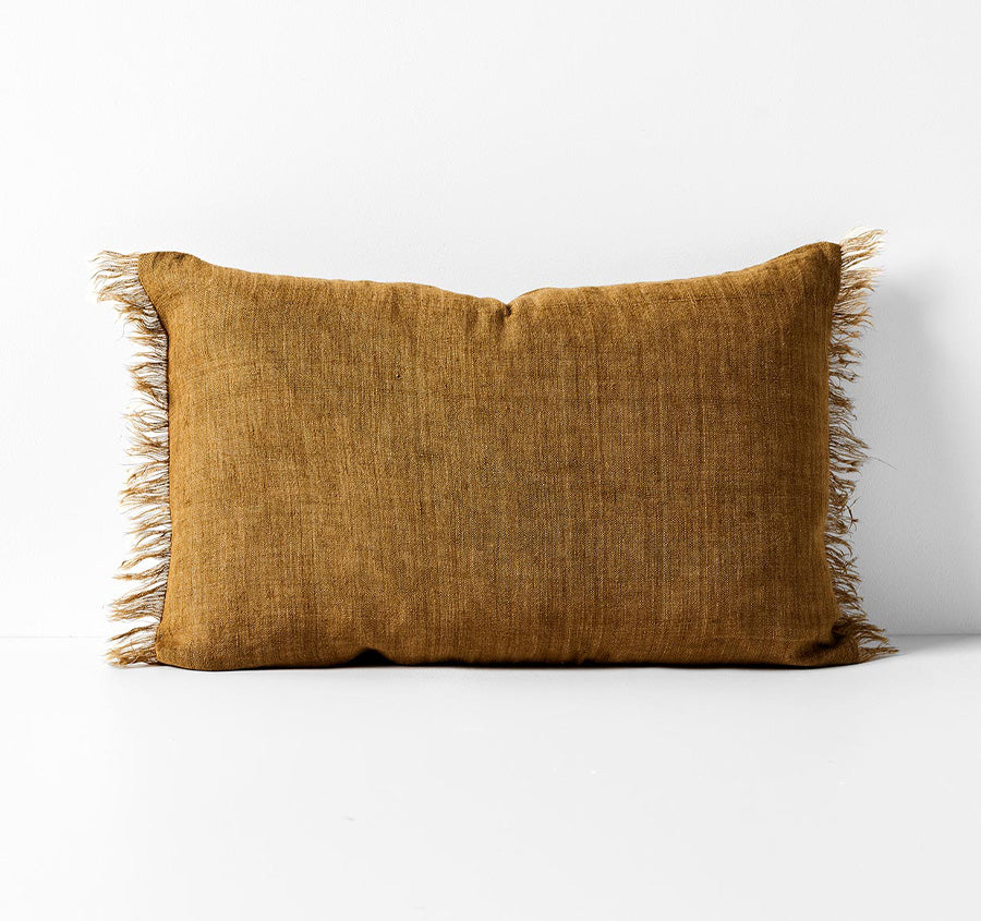Vintage Linen Fringe 35x55cm Filled Cushion Bronze