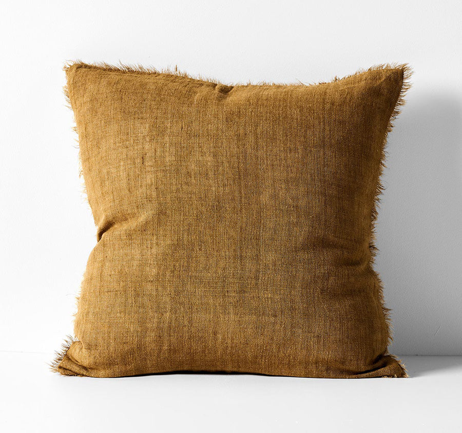 Vintage Linen Fringe 50x50cm Filled Cushion Bronze