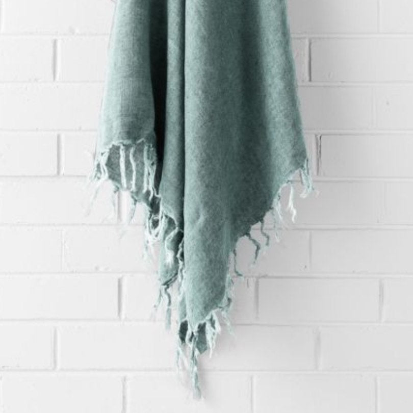 Vintage Linen Fringe 130x170cm Throw Rug Jade