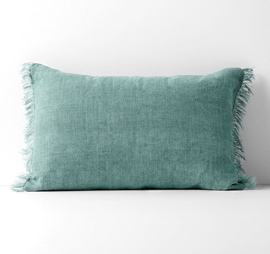 Vintage Linen Fringe 35x55cm Filled Cushion Jade