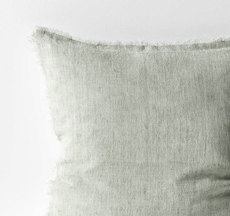 Vintage Linen Fringe 50x50cm Filled Cushion Sage