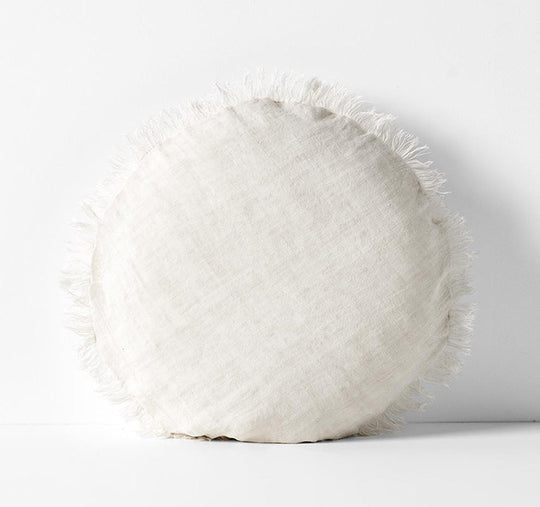 Vintage Linen Fringe 45cm Round Filled Cushion Sand
