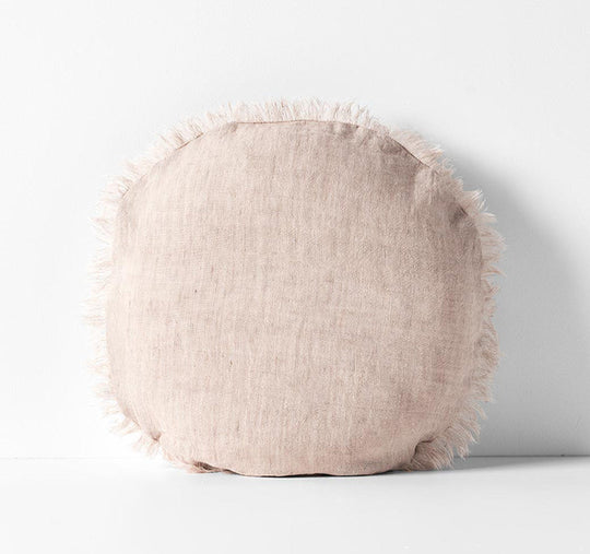 Vintage Linen Fringe 45cm Round Filled Cushion Shell