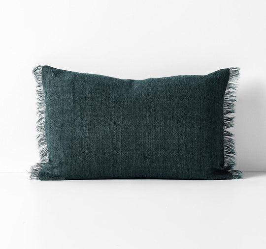 Vintage Linen Fringe 35x55cm Filled Cushion Storm
