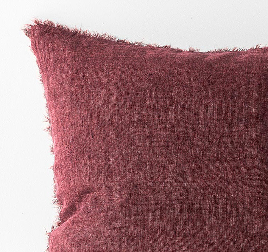 Vintage Linen Fringe 50x50cm Filled Cushion Syrah