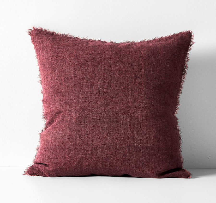 Vintage Linen Fringe 50x50cm Filled Cushion Syrah