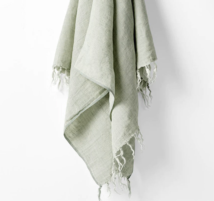 Vintage Linen Fringe 130x170cm Throw Rug Sage