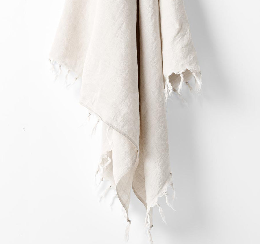 Vintage Linen Fringe 130x170cm Throw Rug Sand