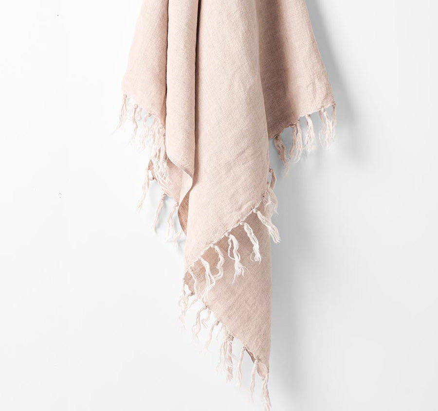 Vintage Linen Fringe 130x170cm Throw Rug Shell