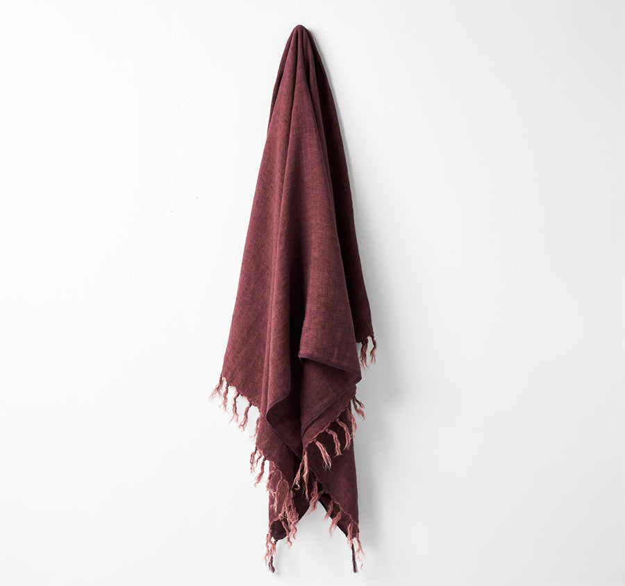 Vintage Linen Fringe 130x170cm Throw Rug Syrah