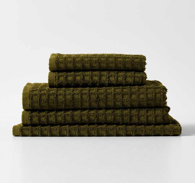 Waffle 5 Piece 580GSM Cotton Bath Towel Set Khaki
