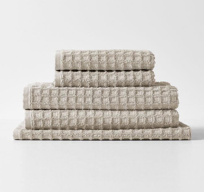 Waffle 5 Piece 580GSM Cotton Bath Towel Set Natural