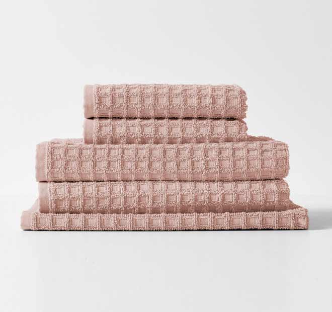 Waffle 5 Piece 580GSM Cotton Bath Towel Set Pink Clay