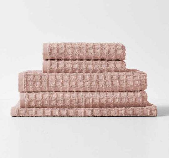 Waffle 5 Piece 580GSM Cotton Bath Towel Set Pink Clay