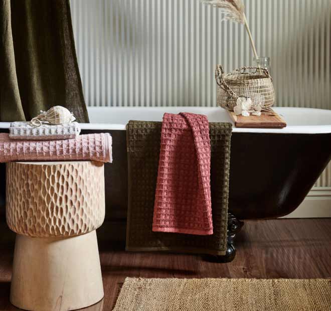 Waffle 580GSM Cotton Bath Towel Range Pink Clay