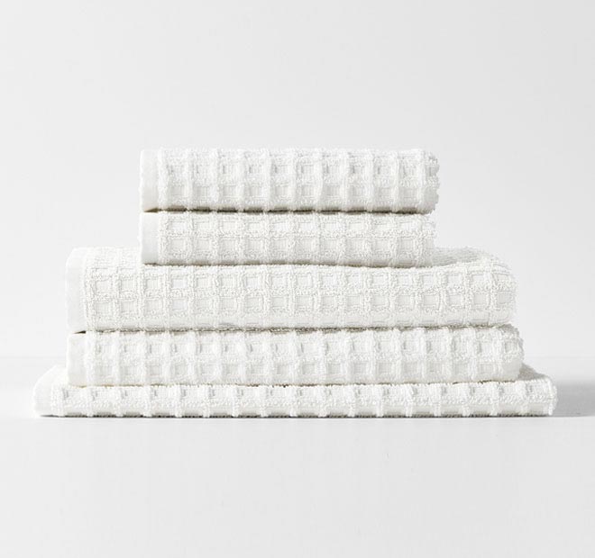 Waffle 5 Piece 580GSM Cotton Bath Towel Set White