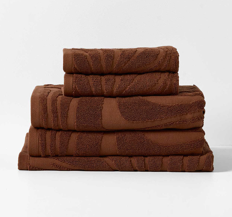 Wave 5 Piece 550GSM Cotton Bath Towel Set Pecan