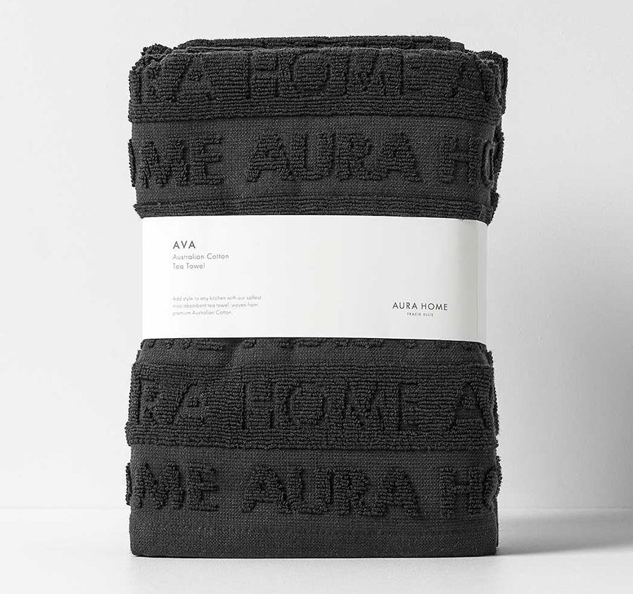 Ava Australian Cotton 2 Pack Tea Towel Black and Black