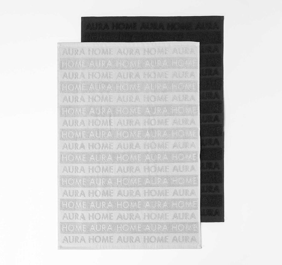 Ava Australian Cotton 2 Pack Tea Towel Dove and Black
