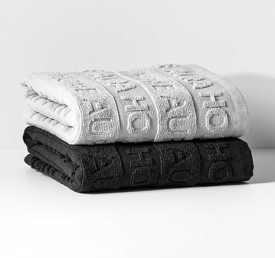 Ava Australian Cotton 2 Pack Tea Towel Dove and Black