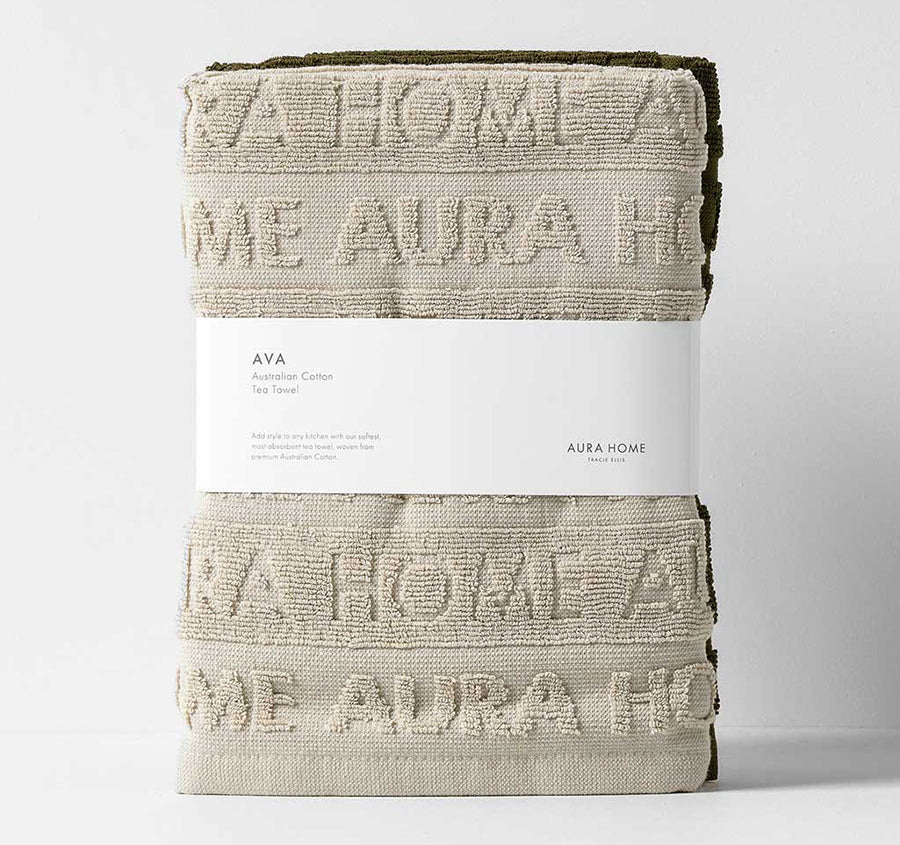 Ava Australian Cotton 2 Pack Tea Towel Natural and Khaki