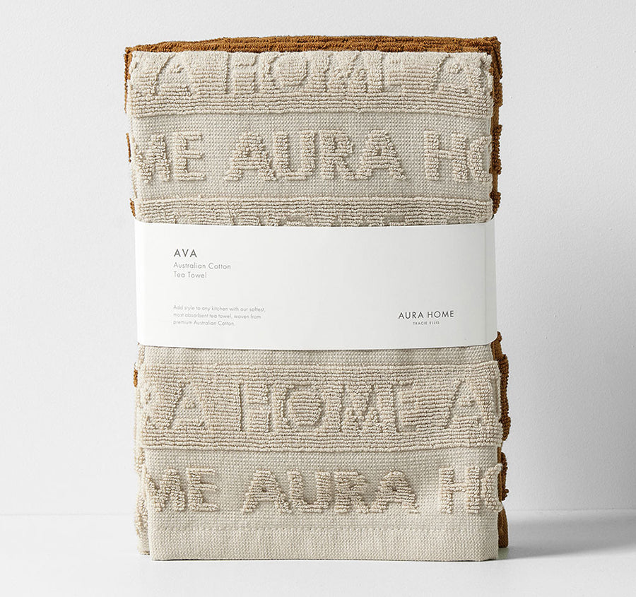 Ava Australian Cotton 2 Pack Tea Towel Natural and Bronze