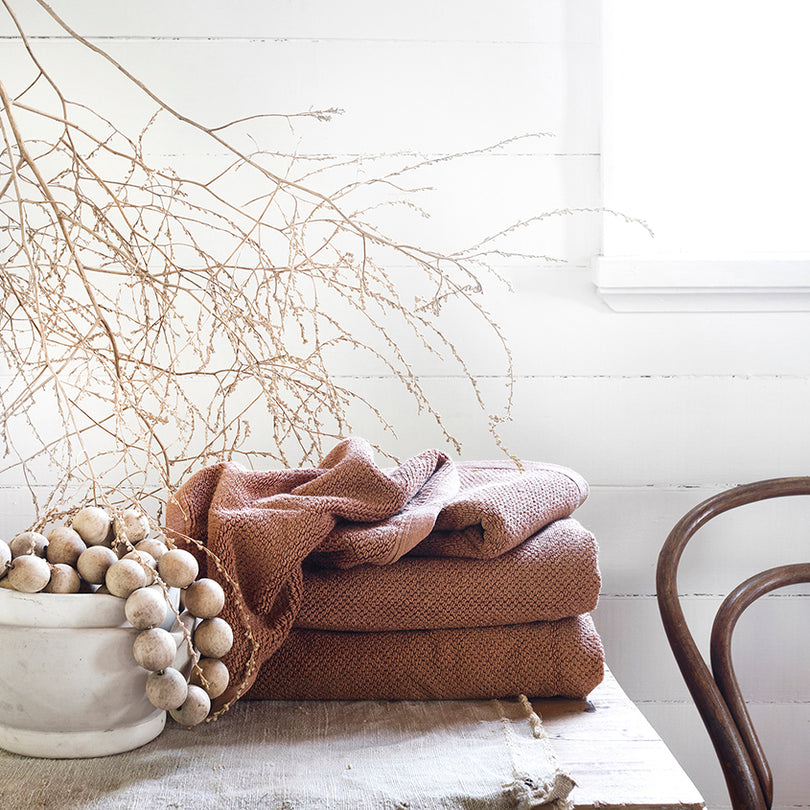 Bambury Angove Woodrose bath towels for spring