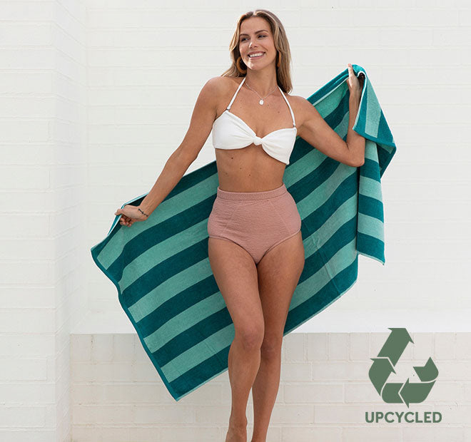 Cabana Stripe Upcycled Cotton 75x150cm Beach Towel Blue