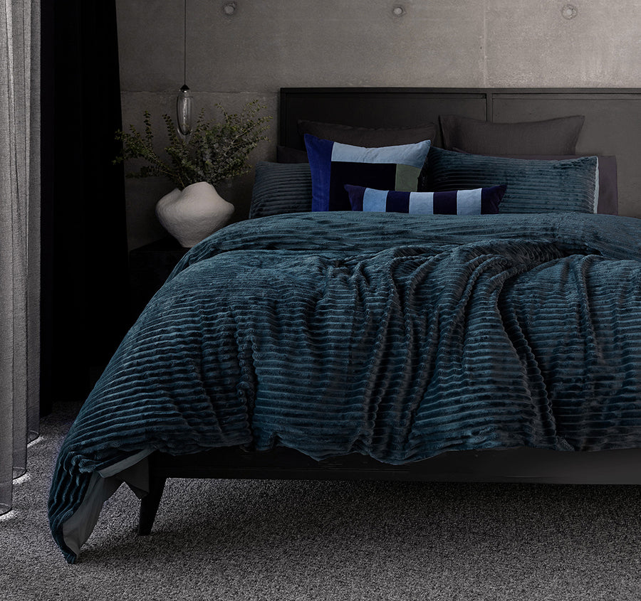 Channel Quilt Cover Set Range Petrol