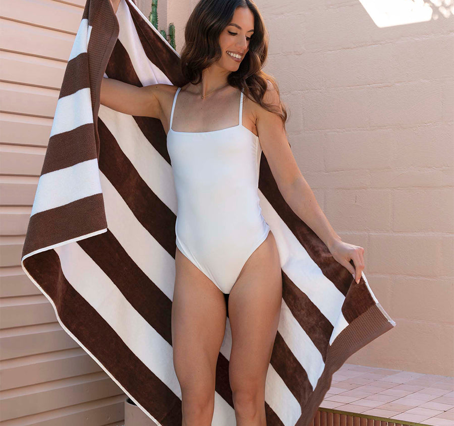 Classic Stripe 95x175cm Beach Towel Cocoa