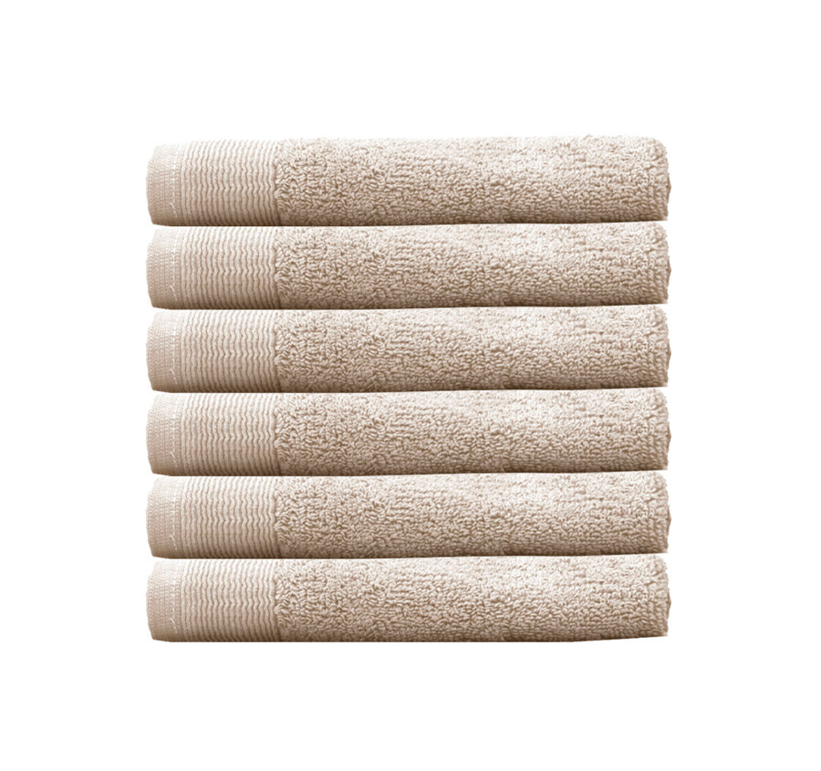 Elvire 6 Piece 600GSM Cotton Face Washer Set Buff