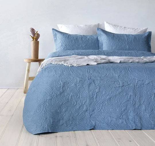 Embossed Paisley Coverlet Set Range Blue