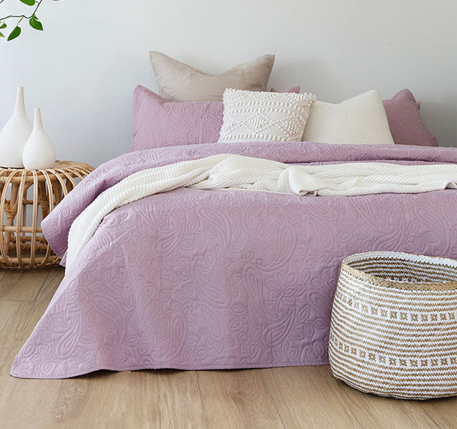 Embossed Paisley Coverlet Set Range Dusk