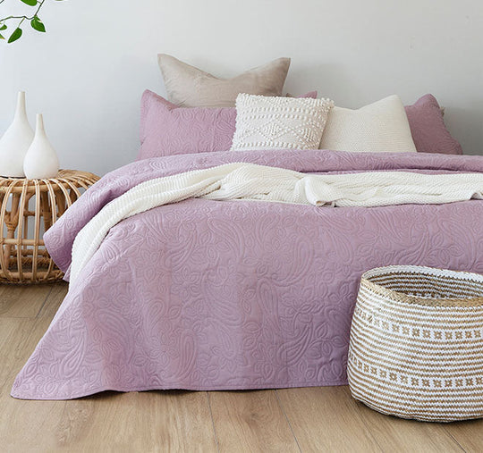 Embossed Paisley Coverlet Set Range Dusk