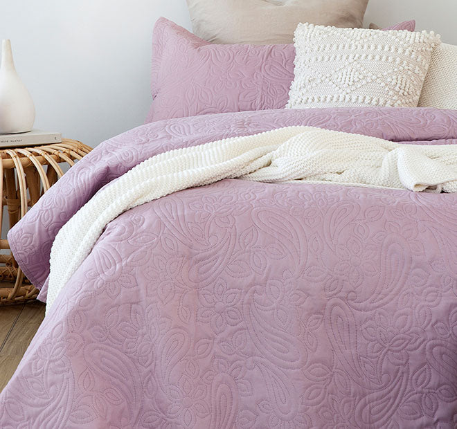 Embossed Paisley Coverlet Set Range Dusk