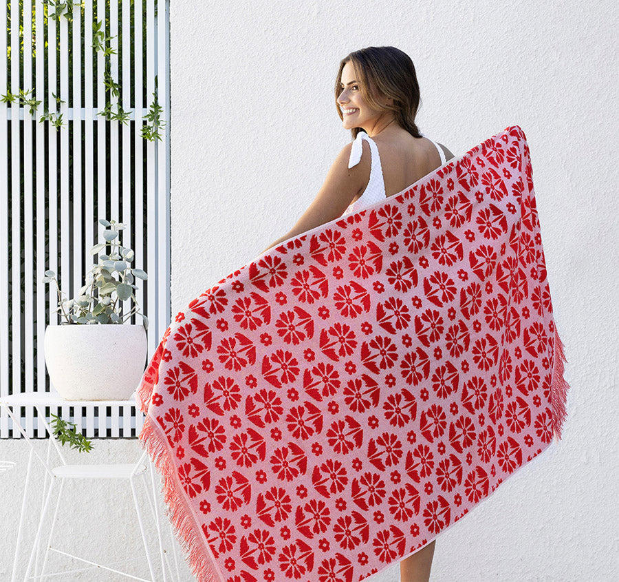 Flora 90x170cm Beach Towel Poppy