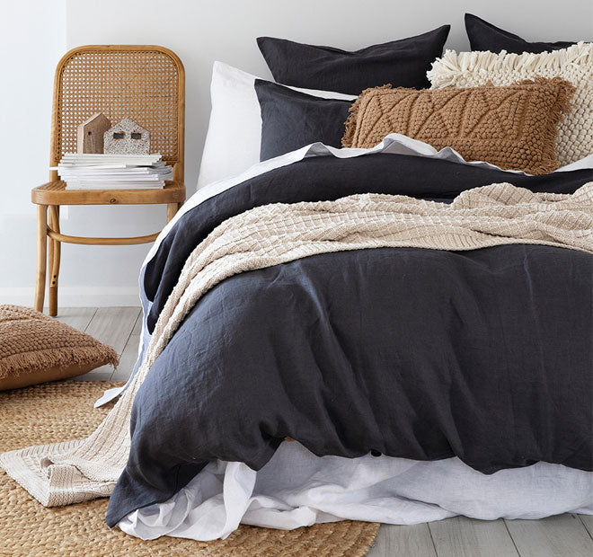 French Linen Quilt Cover Set Range Charcoal